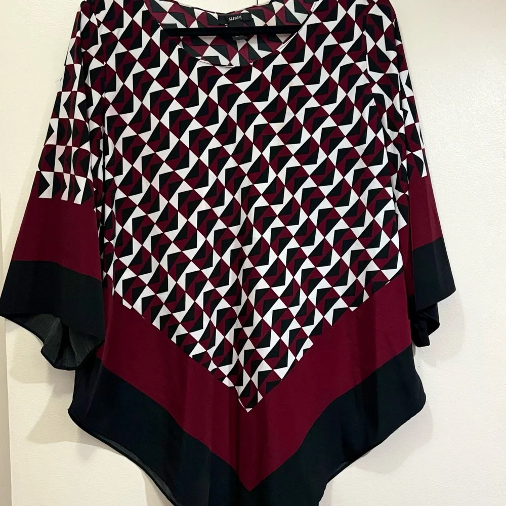 Alfani burgandy  and Black Graphic Asymmetrical Tunic - Picture 2 of 4